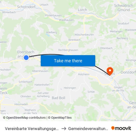 Vereinbarte Verwaltungsgemeinschaft Der Stadt Ebersbach An Der Fils to Gemeindeverwaltungsverband Mittleres Fils-Lautertal map