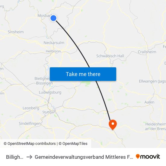 Billigheim to Gemeindeverwaltungsverband Mittleres Fils-Lautertal map