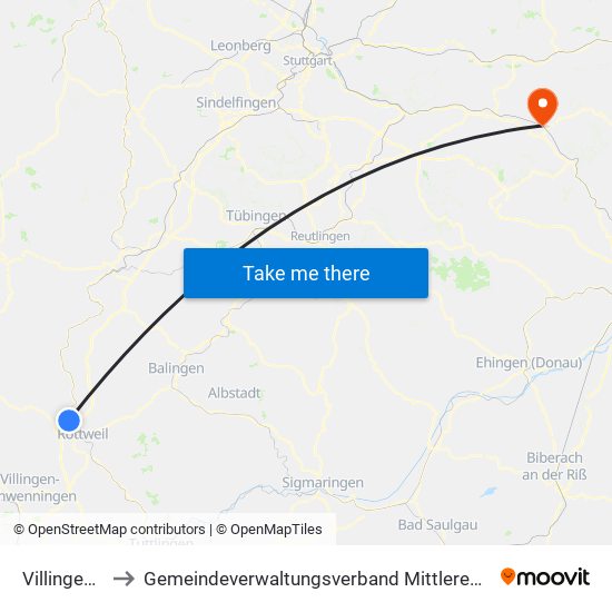 Villingendorf to Gemeindeverwaltungsverband Mittleres Fils-Lautertal map