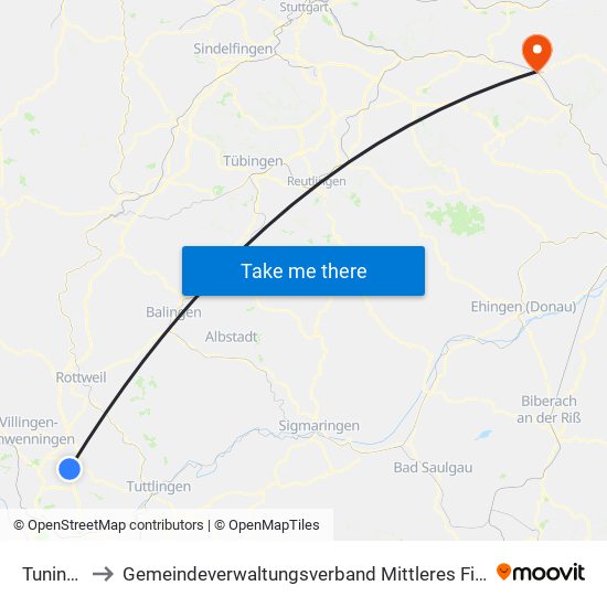 Tuningen to Gemeindeverwaltungsverband Mittleres Fils-Lautertal map