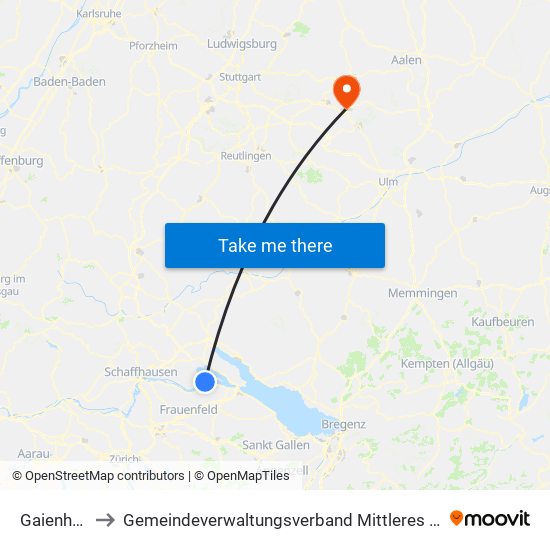 Gaienhofen to Gemeindeverwaltungsverband Mittleres Fils-Lautertal map