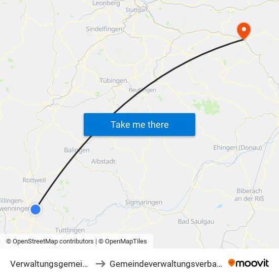 Verwaltungsgemeinschaft Trossingen to Gemeindeverwaltungsverband Mittleres Fils-Lautertal map