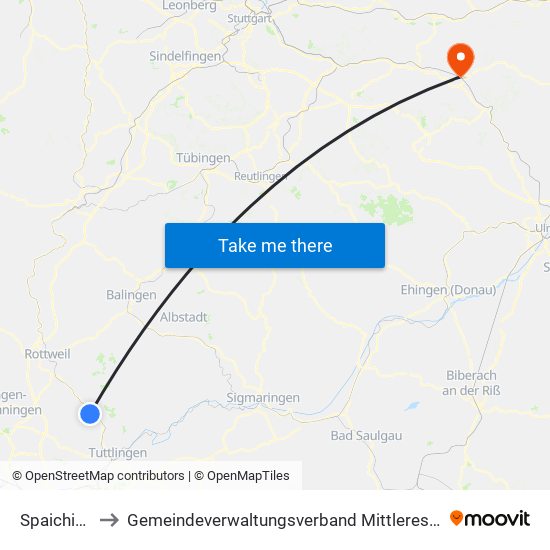 Spaichingen to Gemeindeverwaltungsverband Mittleres Fils-Lautertal map