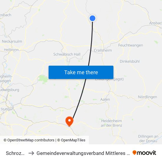 Schrozberg to Gemeindeverwaltungsverband Mittleres Fils-Lautertal map