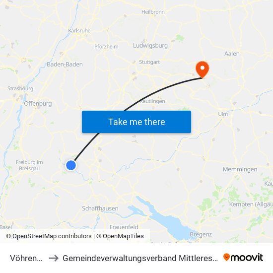 Vöhrenbach to Gemeindeverwaltungsverband Mittleres Fils-Lautertal map