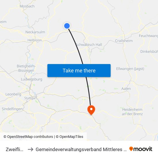 Zweiflingen to Gemeindeverwaltungsverband Mittleres Fils-Lautertal map