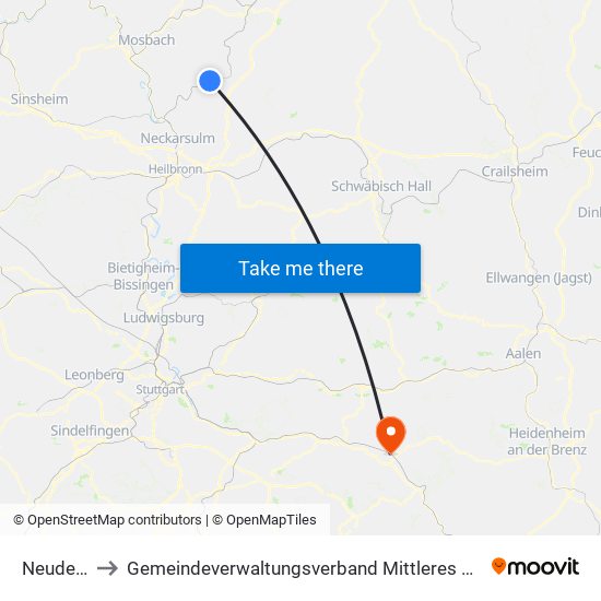 Neudenau to Gemeindeverwaltungsverband Mittleres Fils-Lautertal map