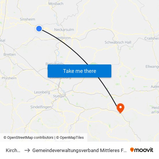 Kirchardt to Gemeindeverwaltungsverband Mittleres Fils-Lautertal map