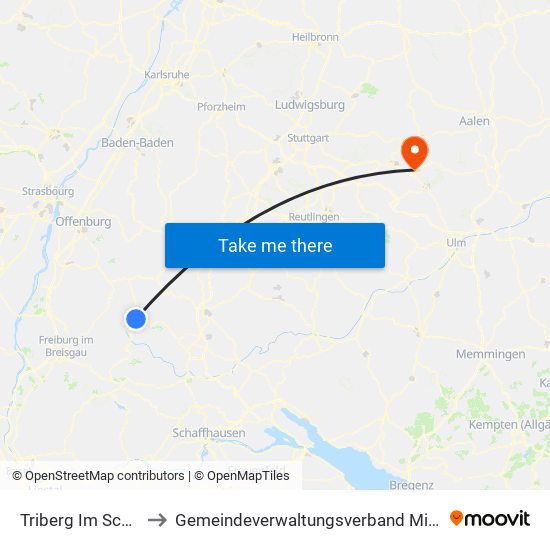 Triberg Im Schwarzwald to Gemeindeverwaltungsverband Mittleres Fils-Lautertal map