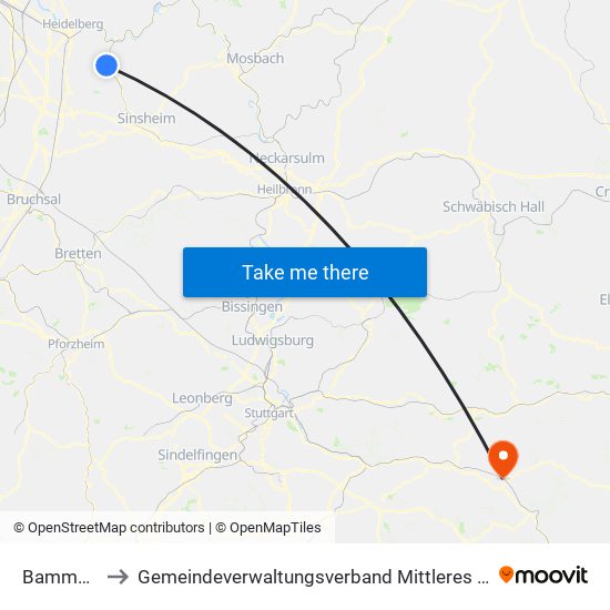 Bammental to Gemeindeverwaltungsverband Mittleres Fils-Lautertal map