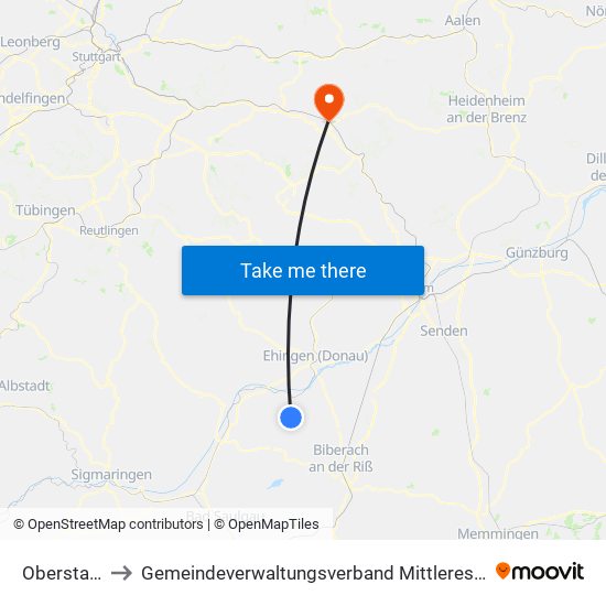 Oberstadion to Gemeindeverwaltungsverband Mittleres Fils-Lautertal map