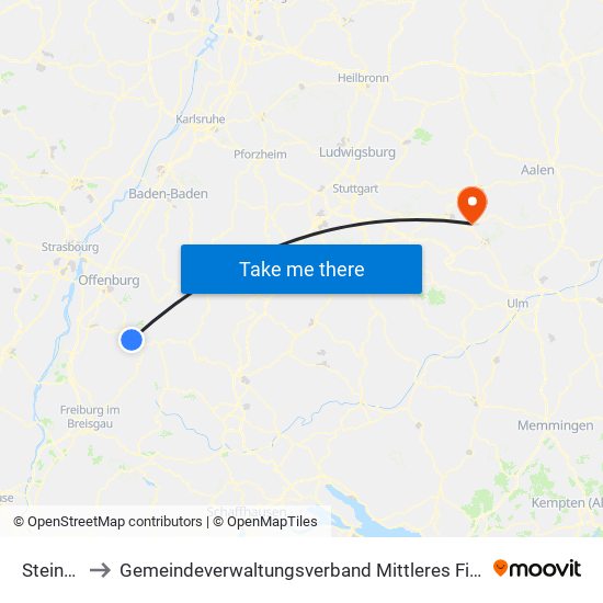 Steinach to Gemeindeverwaltungsverband Mittleres Fils-Lautertal map
