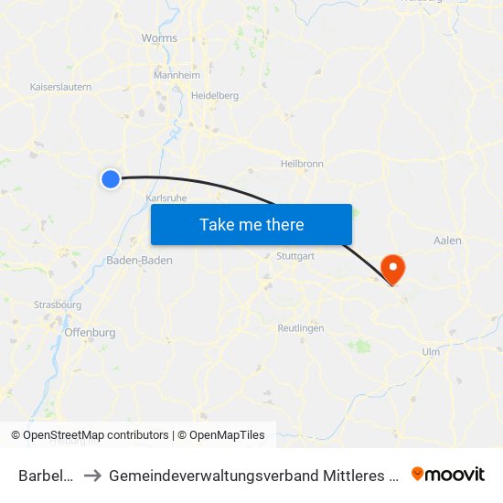 Barbelroth to Gemeindeverwaltungsverband Mittleres Fils-Lautertal map