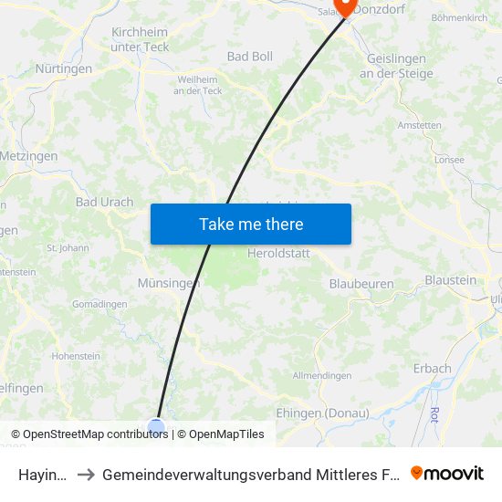 Hayingen to Gemeindeverwaltungsverband Mittleres Fils-Lautertal map