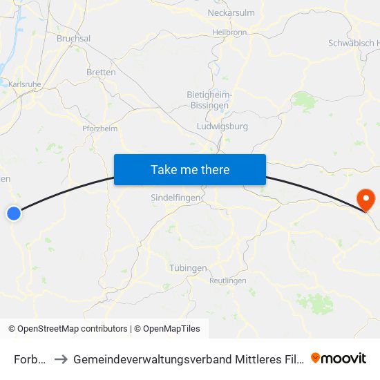 Forbach to Gemeindeverwaltungsverband Mittleres Fils-Lautertal map