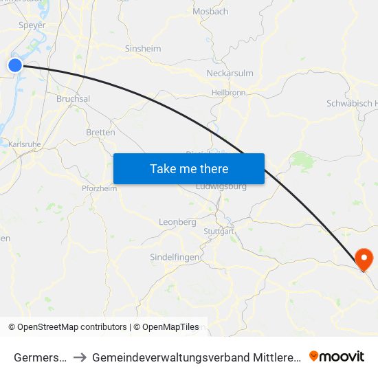 Germersheim to Gemeindeverwaltungsverband Mittleres Fils-Lautertal map