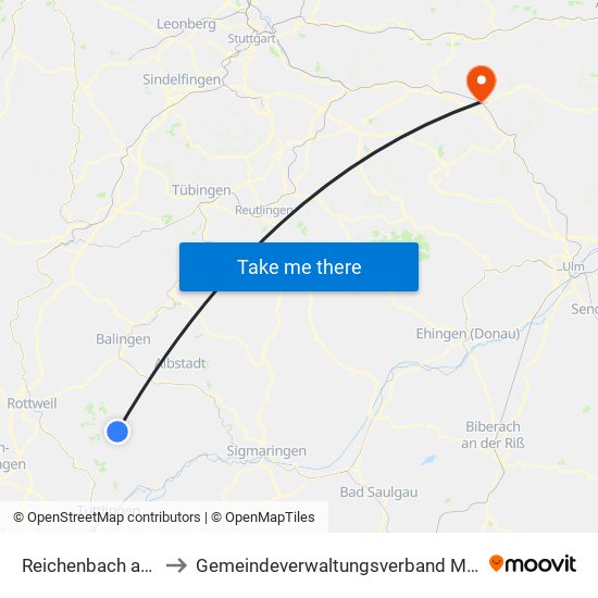 Reichenbach am Heuberg to Gemeindeverwaltungsverband Mittleres Fils-Lautertal map