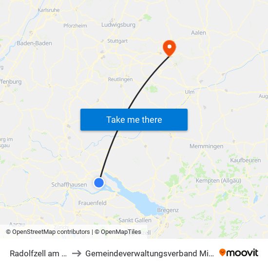 Radolfzell am Bodensee to Gemeindeverwaltungsverband Mittleres Fils-Lautertal map