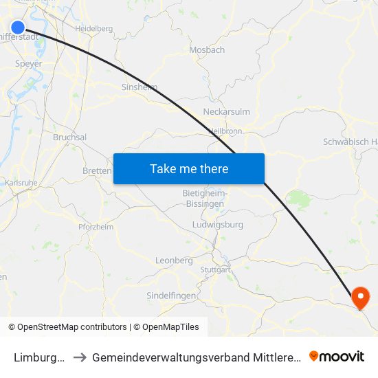 Limburgerhof to Gemeindeverwaltungsverband Mittleres Fils-Lautertal map