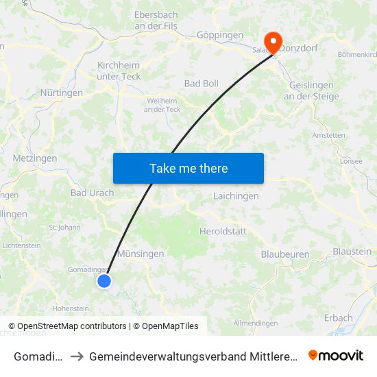 Gomadingen to Gemeindeverwaltungsverband Mittleres Fils-Lautertal map