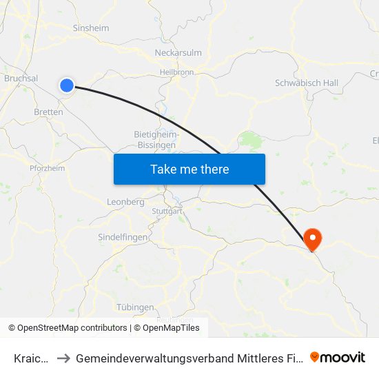 Kraichtal to Gemeindeverwaltungsverband Mittleres Fils-Lautertal map