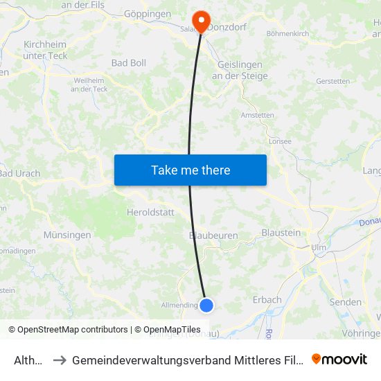 Altheim to Gemeindeverwaltungsverband Mittleres Fils-Lautertal map