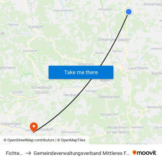 Fichtenau to Gemeindeverwaltungsverband Mittleres Fils-Lautertal map