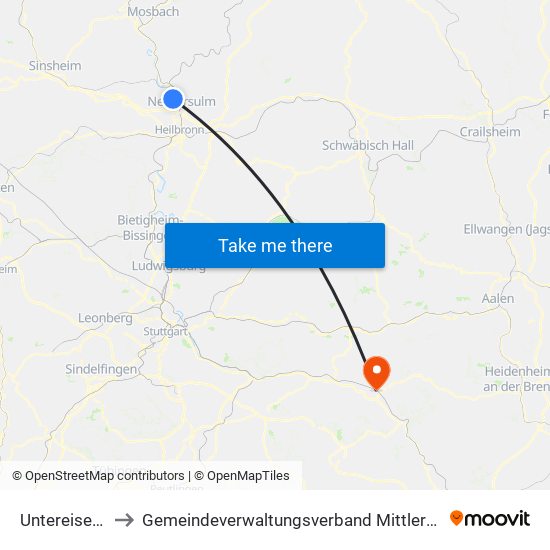 Untereisesheim to Gemeindeverwaltungsverband Mittleres Fils-Lautertal map