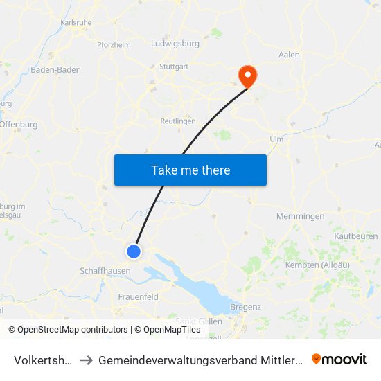 Volkertshausen to Gemeindeverwaltungsverband Mittleres Fils-Lautertal map