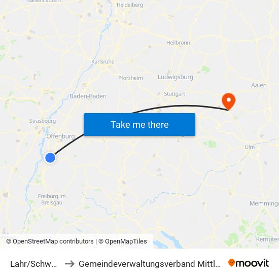 Lahr/Schwarzwald to Gemeindeverwaltungsverband Mittleres Fils-Lautertal map