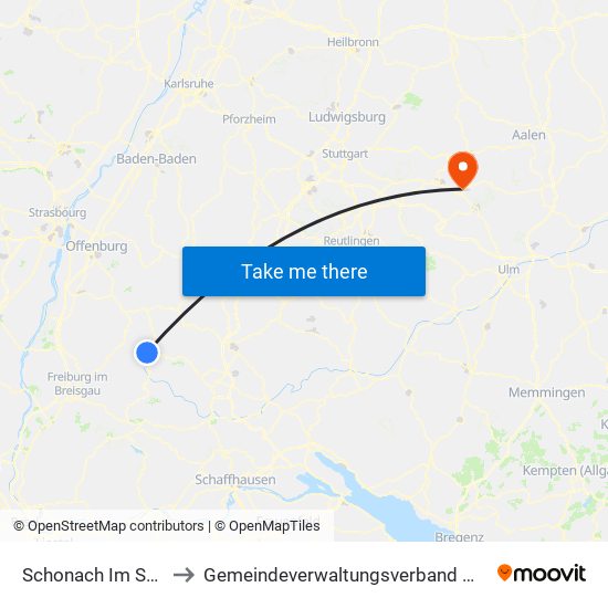 Schonach Im Schwarzwald to Gemeindeverwaltungsverband Mittleres Fils-Lautertal map