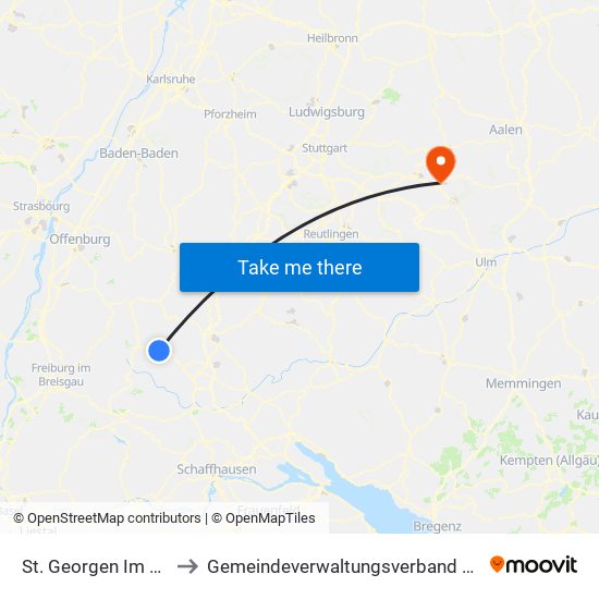 St. Georgen Im Schwarzwald to Gemeindeverwaltungsverband Mittleres Fils-Lautertal map