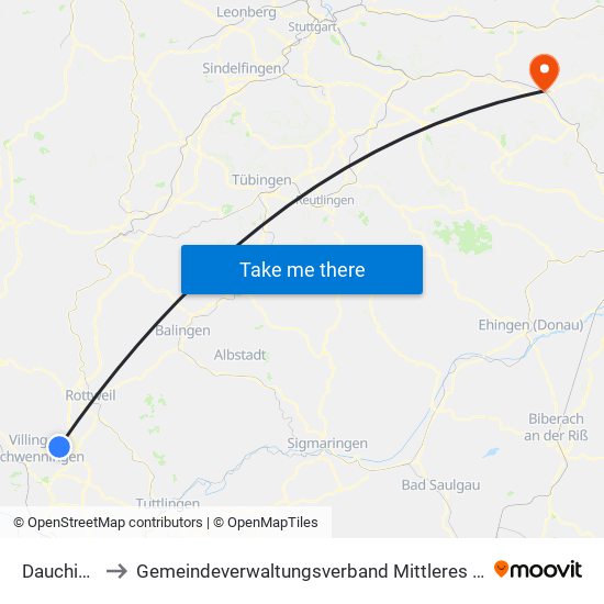 Dauchingen to Gemeindeverwaltungsverband Mittleres Fils-Lautertal map