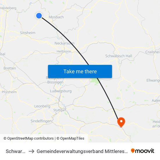 Schwarzach to Gemeindeverwaltungsverband Mittleres Fils-Lautertal map