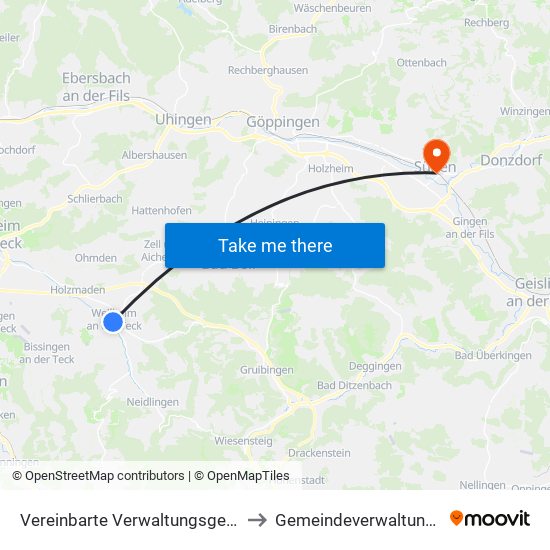 Vereinbarte Verwaltungsgemeinschaft Der Stadt Weilheim An Der Teck to Gemeindeverwaltungsverband Mittleres Fils-Lautertal map