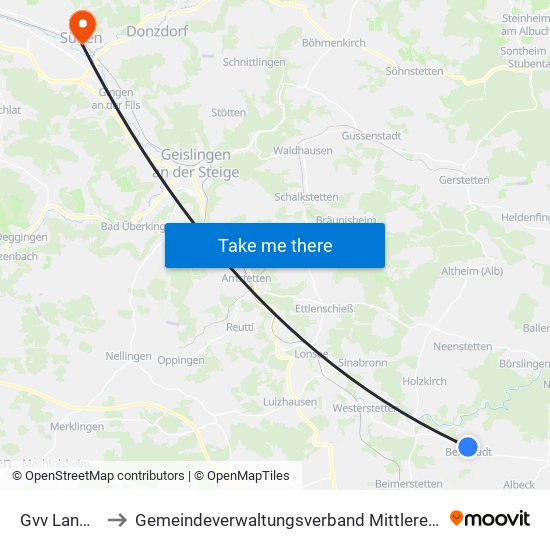 Gvv Langenau to Gemeindeverwaltungsverband Mittleres Fils-Lautertal map