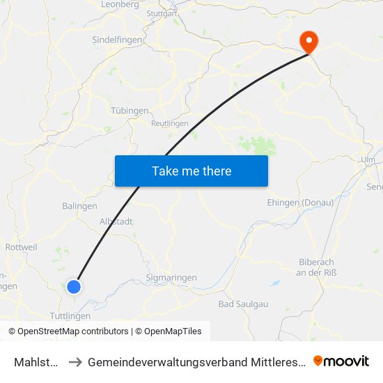 Mahlstetten to Gemeindeverwaltungsverband Mittleres Fils-Lautertal map