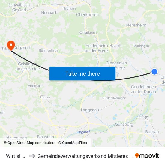Wittislingen to Gemeindeverwaltungsverband Mittleres Fils-Lautertal map