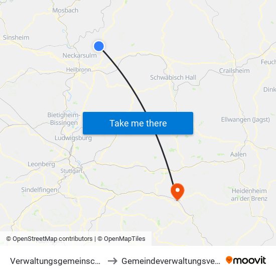 Verwaltungsgemeinschaft Neuenstadt am Kocher to Gemeindeverwaltungsverband Mittleres Fils-Lautertal map