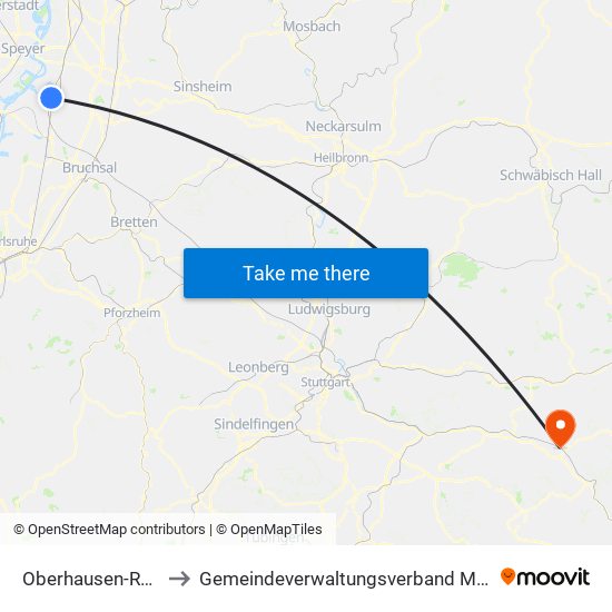 Oberhausen-Rheinhausen to Gemeindeverwaltungsverband Mittleres Fils-Lautertal map