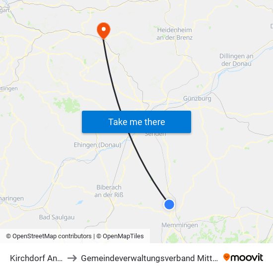 Kirchdorf An Der Iller to Gemeindeverwaltungsverband Mittleres Fils-Lautertal map