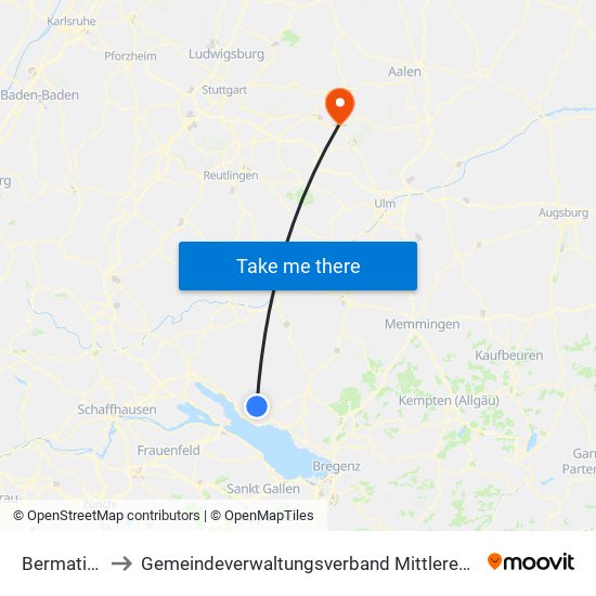 Bermatingen to Gemeindeverwaltungsverband Mittleres Fils-Lautertal map