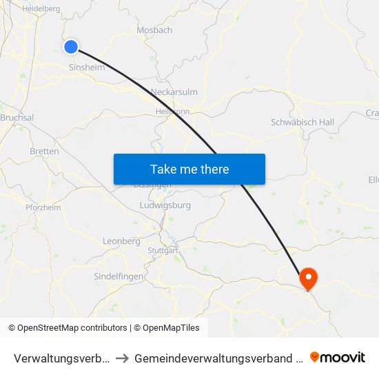 Verwaltungsverband Elsenztal to Gemeindeverwaltungsverband Mittleres Fils-Lautertal map