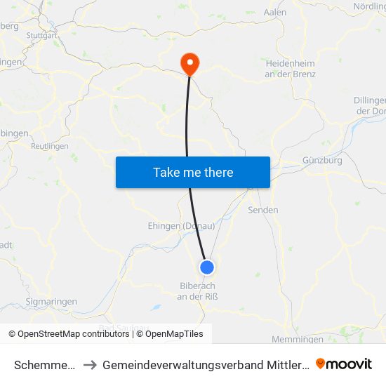 Schemmerhofen to Gemeindeverwaltungsverband Mittleres Fils-Lautertal map