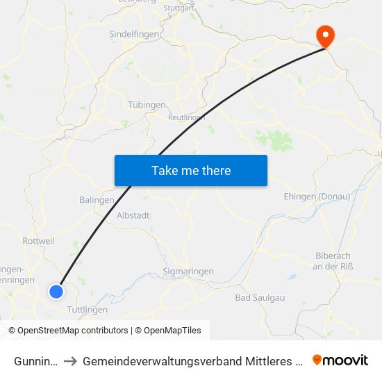 Gunningen to Gemeindeverwaltungsverband Mittleres Fils-Lautertal map