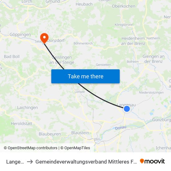 Langenau to Gemeindeverwaltungsverband Mittleres Fils-Lautertal map