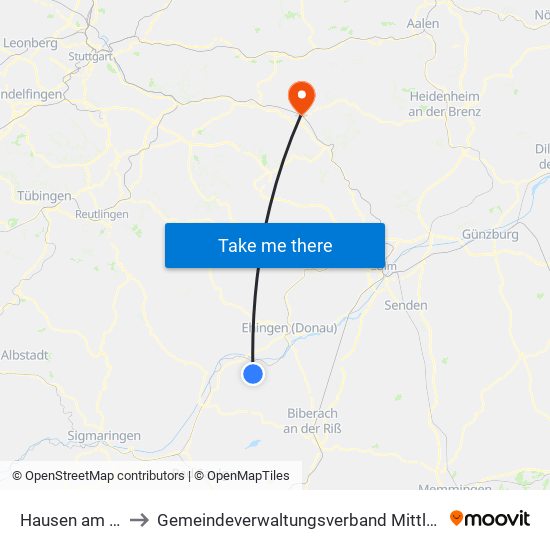 Hausen am Bussen to Gemeindeverwaltungsverband Mittleres Fils-Lautertal map