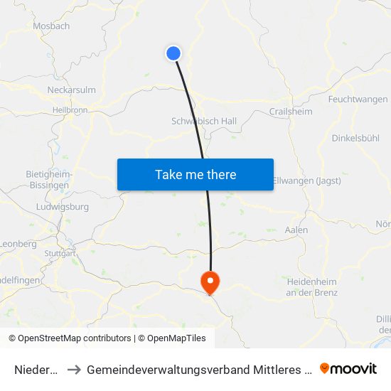 Niedernhall to Gemeindeverwaltungsverband Mittleres Fils-Lautertal map