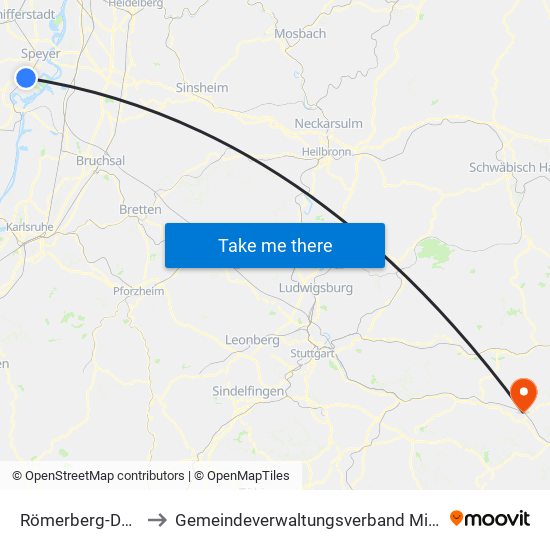 Römerberg-Dudenhofen to Gemeindeverwaltungsverband Mittleres Fils-Lautertal map