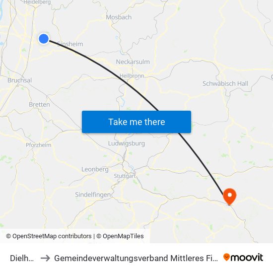 Dielheim to Gemeindeverwaltungsverband Mittleres Fils-Lautertal map